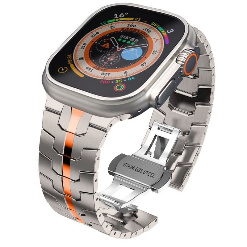 Ανταλλακτικό λουράκι QuickFit Stainless Steel Line Apple Watch 1/2/3/4/5/6/SE/7/8 (42/44/45/49mm)  Titanium/Orange
