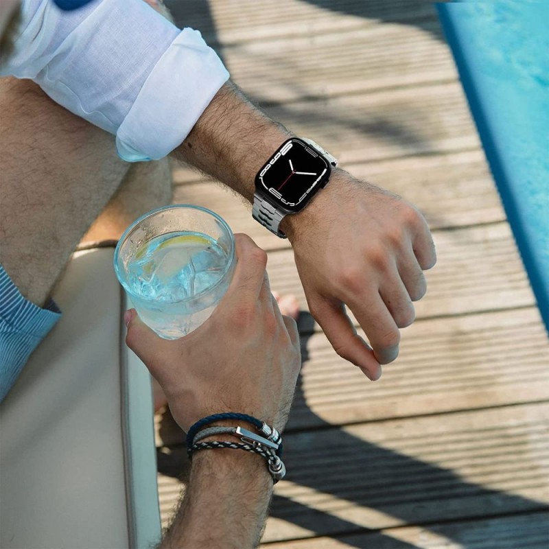 Ανταλλακτικό λουράκι QuickFit Stainless Steel Line Apple Watch 1/2/3/4/5/6/SE/7/8 (42/44/45/49mm)  Titanium/Orange