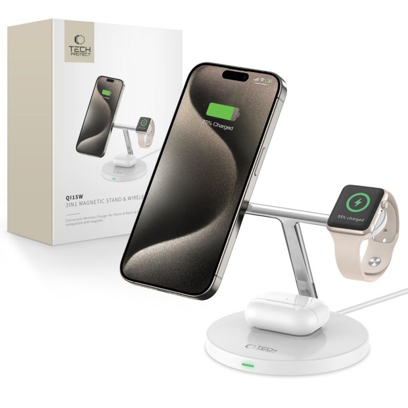 Ασύρματος Φορτιστής Tech-Protect A35 QI15W Magnetic Magsafe 3in1 Wireless Charger White
