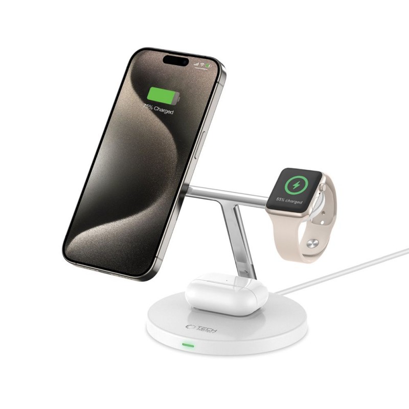 Ασύρματος Φορτιστής Tech-Protect A35 QI15W Magnetic Magsafe 3in1 Wireless Charger White