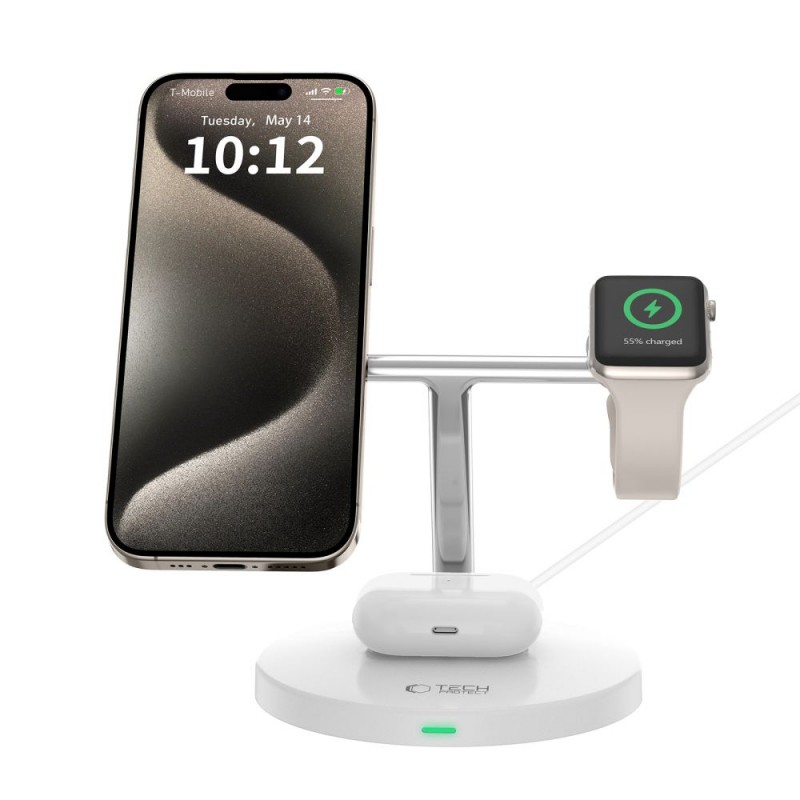 Ασύρματος Φορτιστής Tech-Protect A35 QI15W Magnetic Magsafe 3in1 Wireless Charger White
