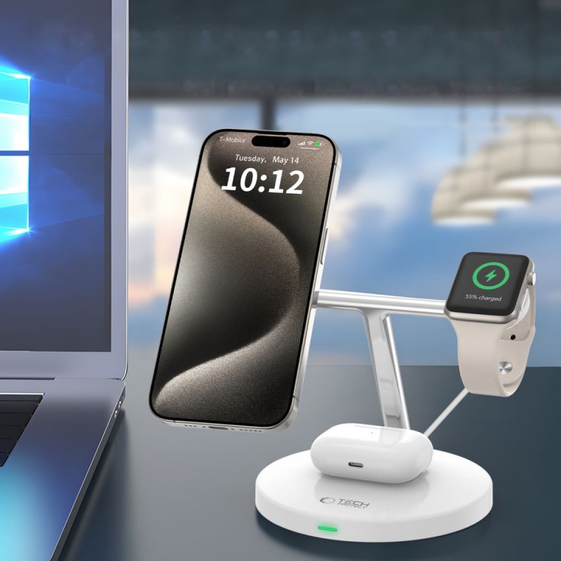 Ασύρματος Φορτιστής Tech-Protect A35 QI15W Magnetic Magsafe 3in1 Wireless Charger White