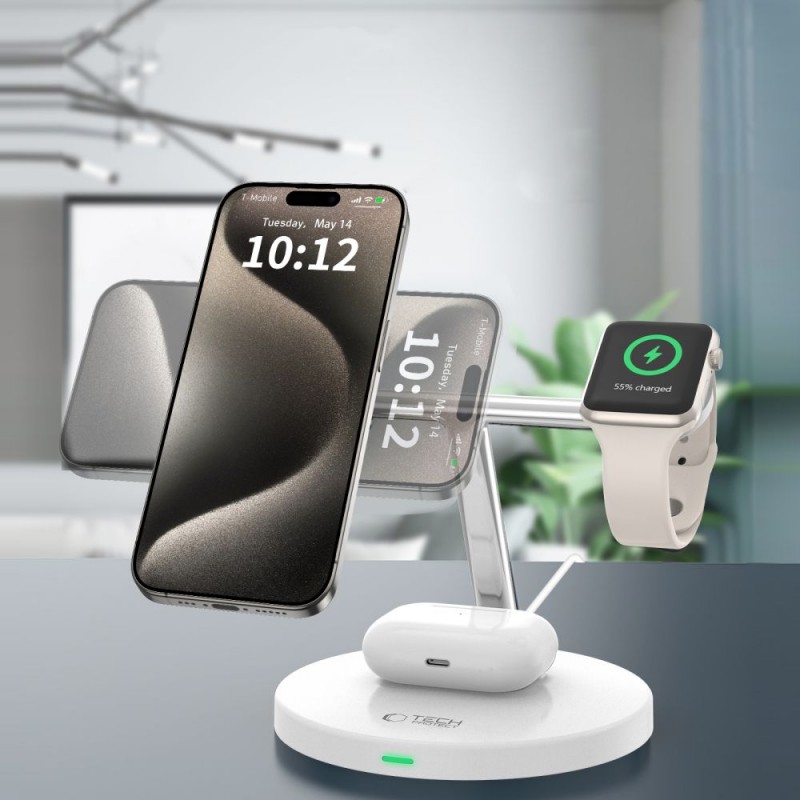 Ασύρματος Φορτιστής Tech-Protect A35 QI15W Magnetic Magsafe 3in1 Wireless Charger White