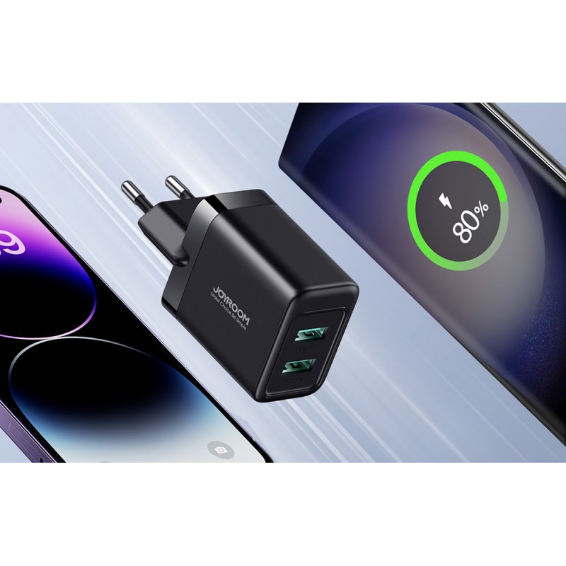 Φορτιστής Ταξιδιού Joyroom Charger 2-USB 2.4A Black