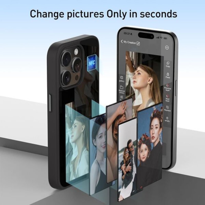 Θήκη NFC E-ink Screen DIY Phone Case Apple iPhone 15 Pro Max (6.7") Design 1 Black