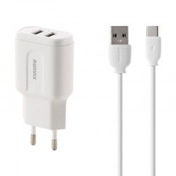 Φορτιστής Ταξιδιού Remax RP-U22 2-USB & USB to Type-C Cable White