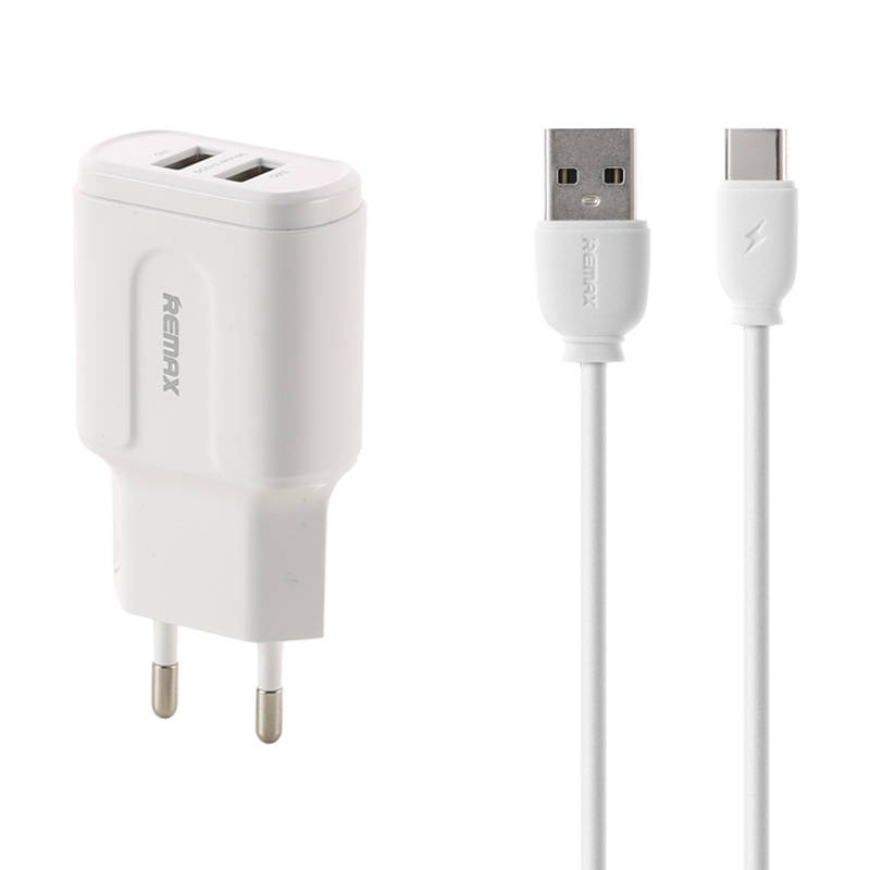 Φορτιστής Ταξιδιού Remax RP-U22 2-USB & USB to Type-C Cable White