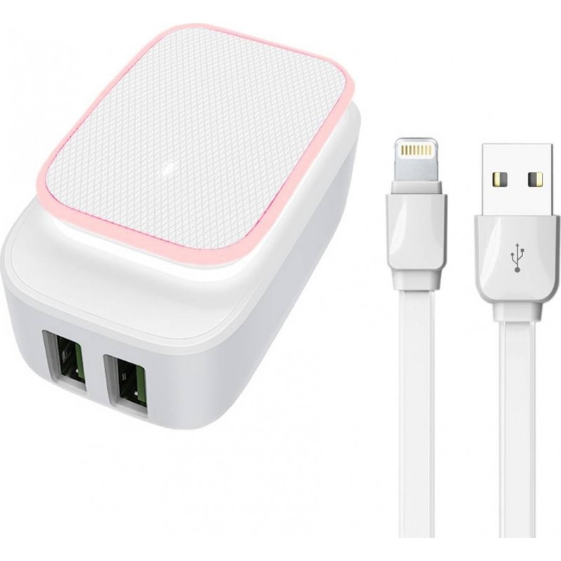 Φορτιστής Ταξιδιού Ldnio A2205Q Adapter 2xUSB-A & USB to Lightning Cable 12W White
