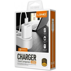 Φορτιστής Ταξιδιού Ldnio A303Q Adapter 18W & 1m Lightning Καλώδιο White