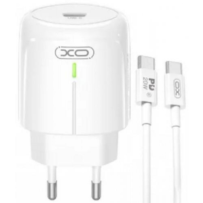 Φορτιστής Ταξιδιού XO L113 QC3.0 Type-C to Type-C 20W PD Fast Charger White
