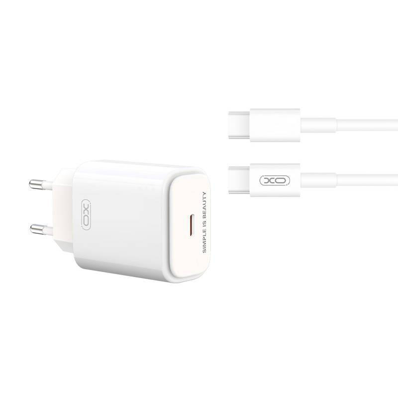 Φορτιστής Ταξιδιού XO L90B QC3.0 Type-C to Type-C  Cable 20W PD Fast Charger White