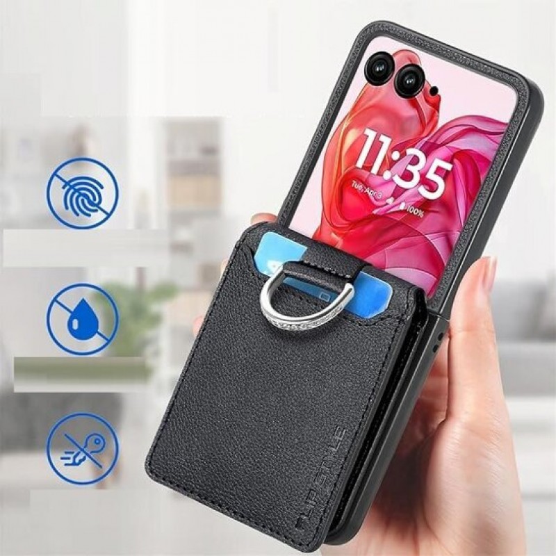 Θήκη Leather Ring Wallet Motorola Razr 50 Ultra Black