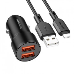 Φορτιστής Αυτοκινήτου Borofone Car Charger BZ19 2xUSB & USB To Lighning Cable 12W Black