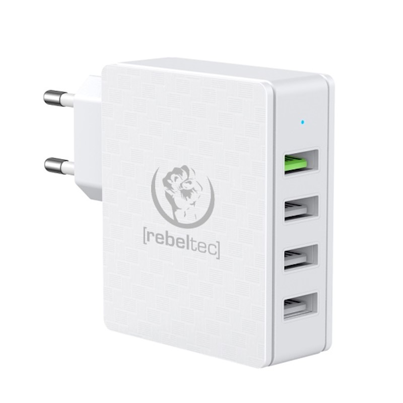 Φορτιστής Ταξιδιού Rebeltec Wall Charger H410 QC 3.0 4 Ports White
