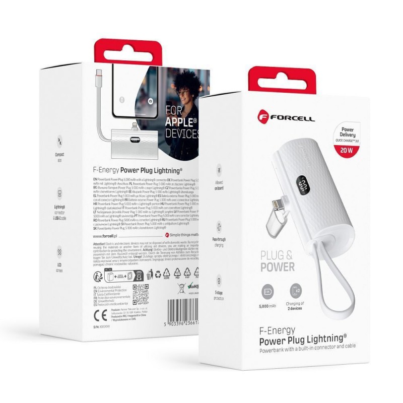 Εξωτερική Μπαταρία FORCELL F-ENERGY Power Plug F5K3 Powerbank Lightning 5000mAh 20W White