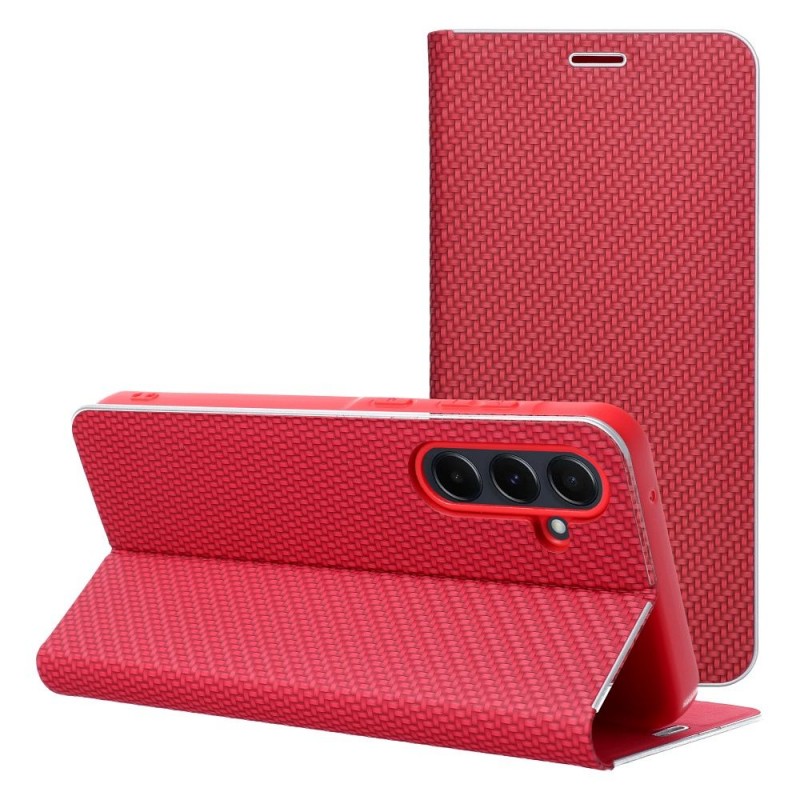Θήκη Book Luna Carbon Xiaomi Redmi Note 13 Pro 4G / Poco M6 Pro / Note 14S 4G Red