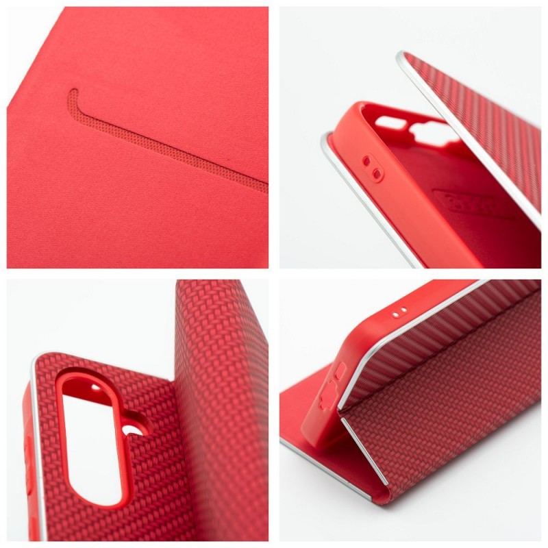 Θήκη Book Luna Carbon Xiaomi Redmi Note 13 Pro 4G / Poco M6 Pro / Note 14S 4G Red
