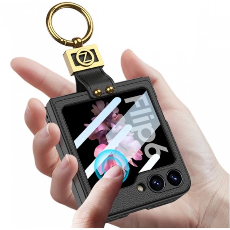 Θήκη Shockproof Leather Case With Ring Holder Samsung Galaxy Z Flip6 SM-F741 / Flip7 FE 5G SM-761B Grey