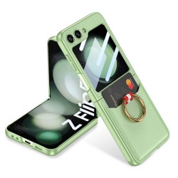 Θήκη Integrated Plain Card Bag Phone Case with Ring Holder Samsung Galaxy Z Flip6 SM-F741 / Flip7 FE 5G SM-761B Matcha Green