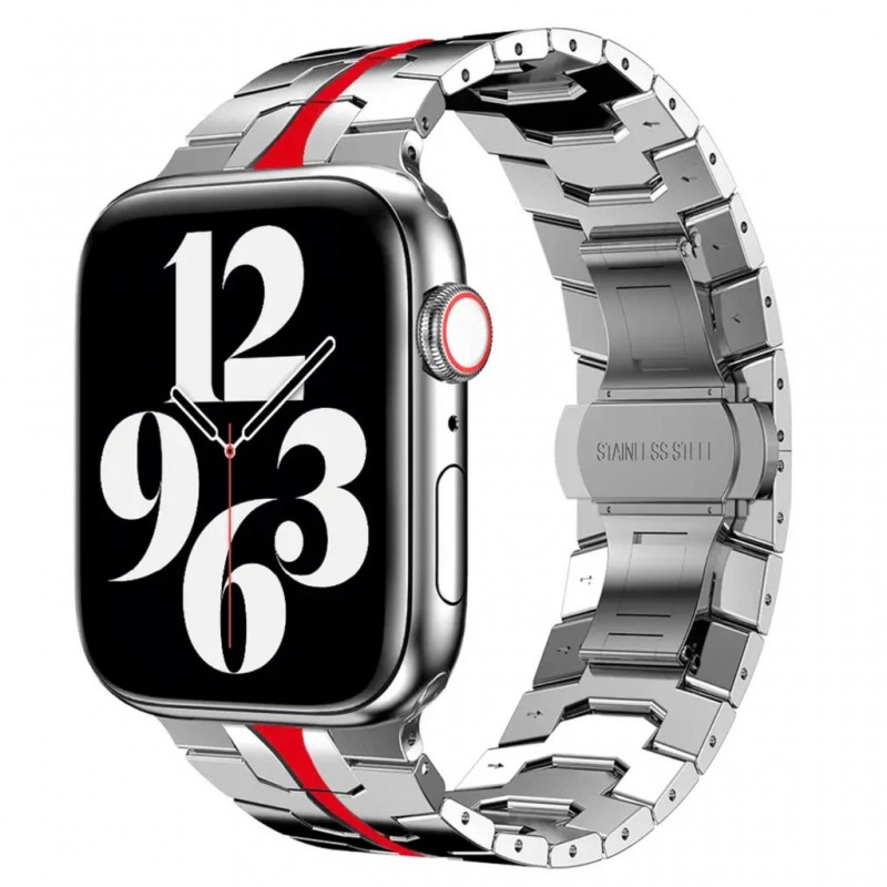 Ανταλλακτικό λουράκι QuickFit Iron Man Stainless Apple Watch 1/2/3/4/5/6/SE/7/8/Ultra (42/44/45/49mm) Silver / Red Ανταλλακτικό λουράκι QuickFit Iron Man Stainless Apple Watch 1/2/3/4/5/6/SE/7/8/Ultra (42/44/45/49mm) Silver / Red