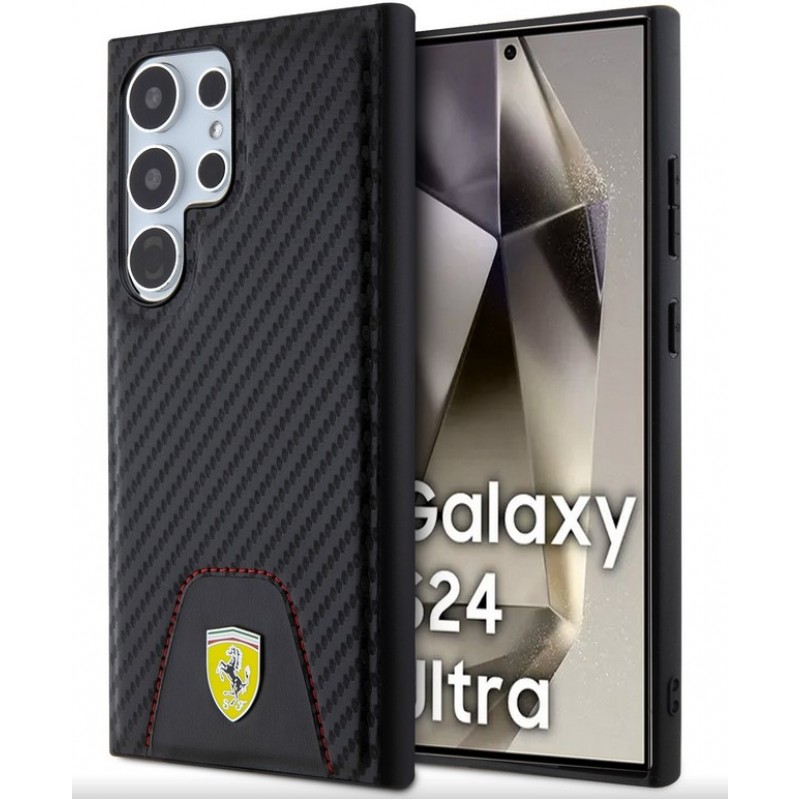 Θήκη Ferrari PU Leather Bottom Carbon Case Samsung Galaxy S24 Ultra 5G S928 Black