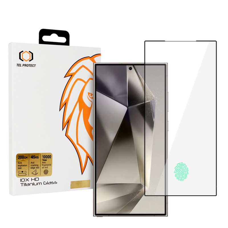 Γυαλί Προστασίας Tel-Protect Titanium Full Glue 6D Tempered Glass for Samsung Galaxy S24 Ultra 5G S928 Tempered Glass 5D Full Glue 9H Full Screen Cover AntiCrash / AntiShock Black (With Fingerprint Unlock) 