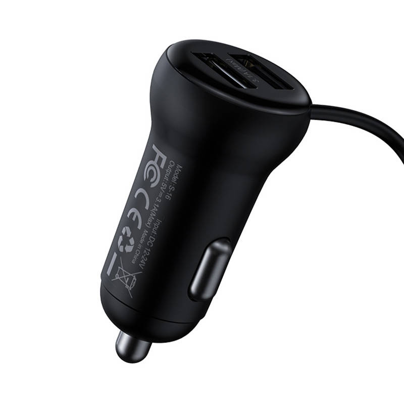 Φορτιστής Αυτοκινήτου Baseus S-16 T-Typed FM Transmitter MP3 Car Charger Black