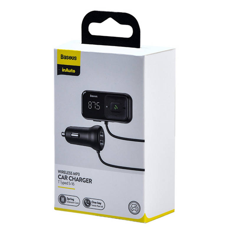 Φορτιστής Αυτοκινήτου Baseus S-16 T-Typed FM Transmitter MP3 Car Charger Black