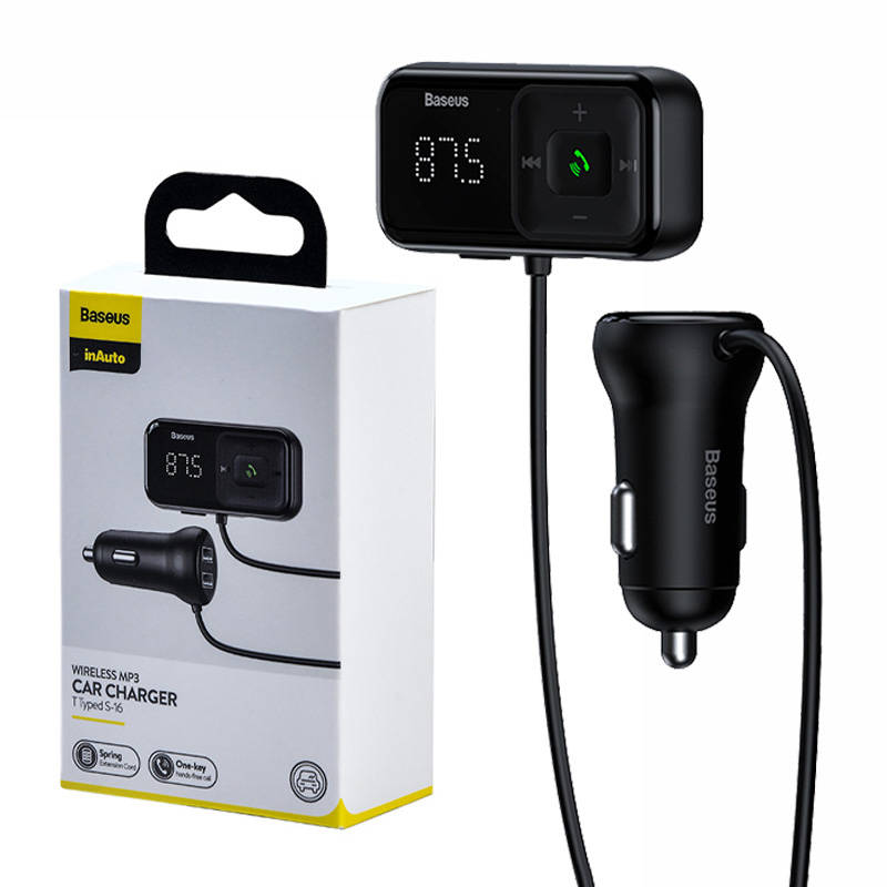 Φορτιστής Αυτοκινήτου Baseus S-16 T-Typed FM Transmitter MP3 Car Charger Black
