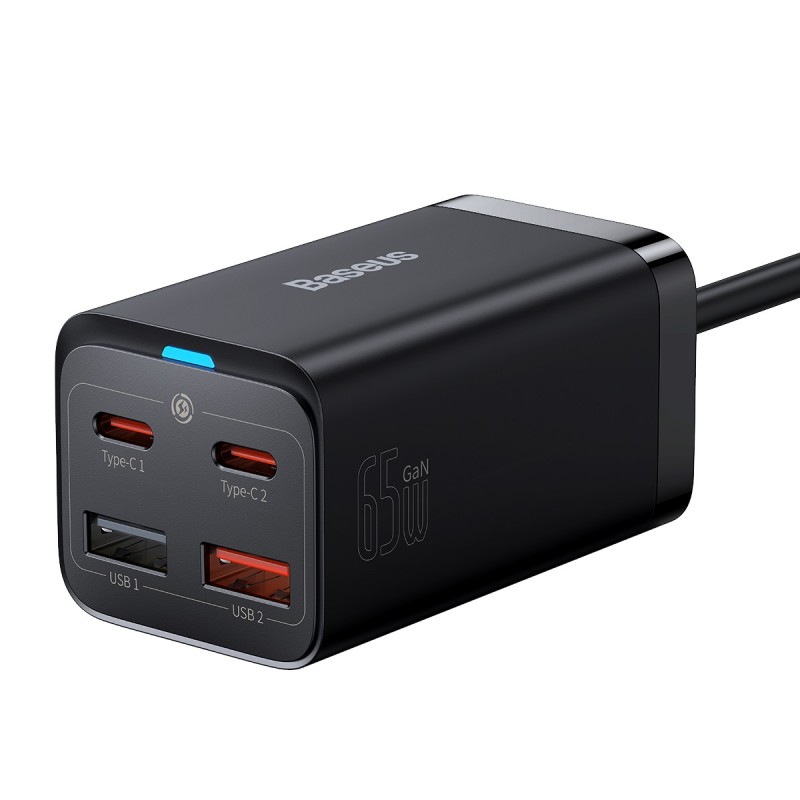 Φορτιστής Ταξιδιού Baseus Wall Charger GaN3 Pro PD 65W 2x USB-C 2x USB & USB-C to USB-C Cable  Black