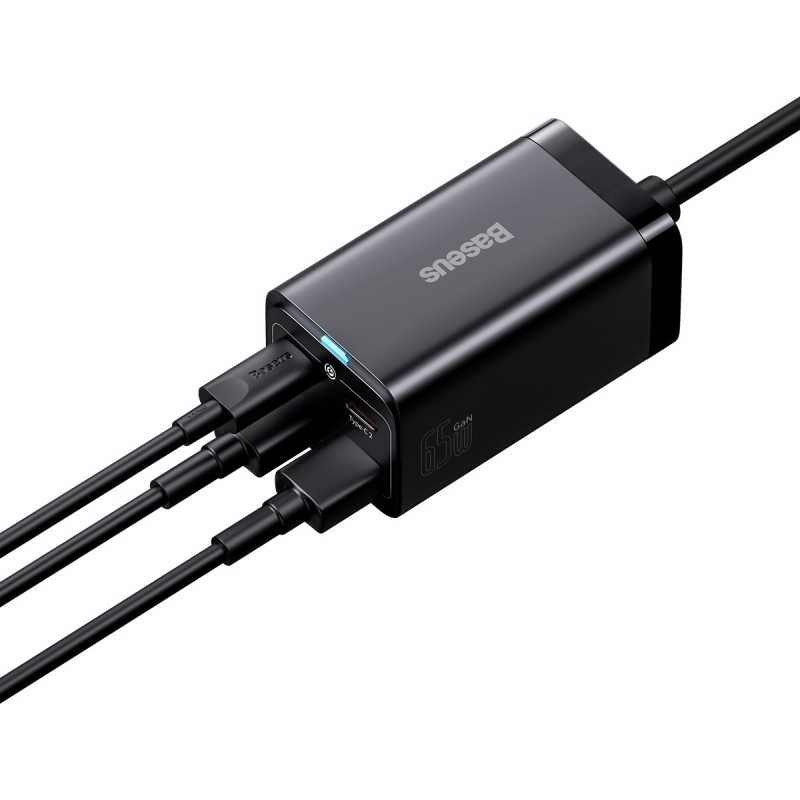 Φορτιστής Ταξιδιού Baseus Wall Charger GaN3 Pro PD 65W 2x USB-C 2x USB & USB-C to USB-C Cable  Black