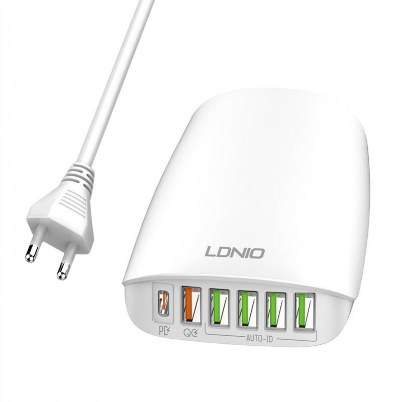Φορτιστής Ταξιδιού Ldnio A6573C Adapter 5xUSB-A , USB-C & Cable 65W White