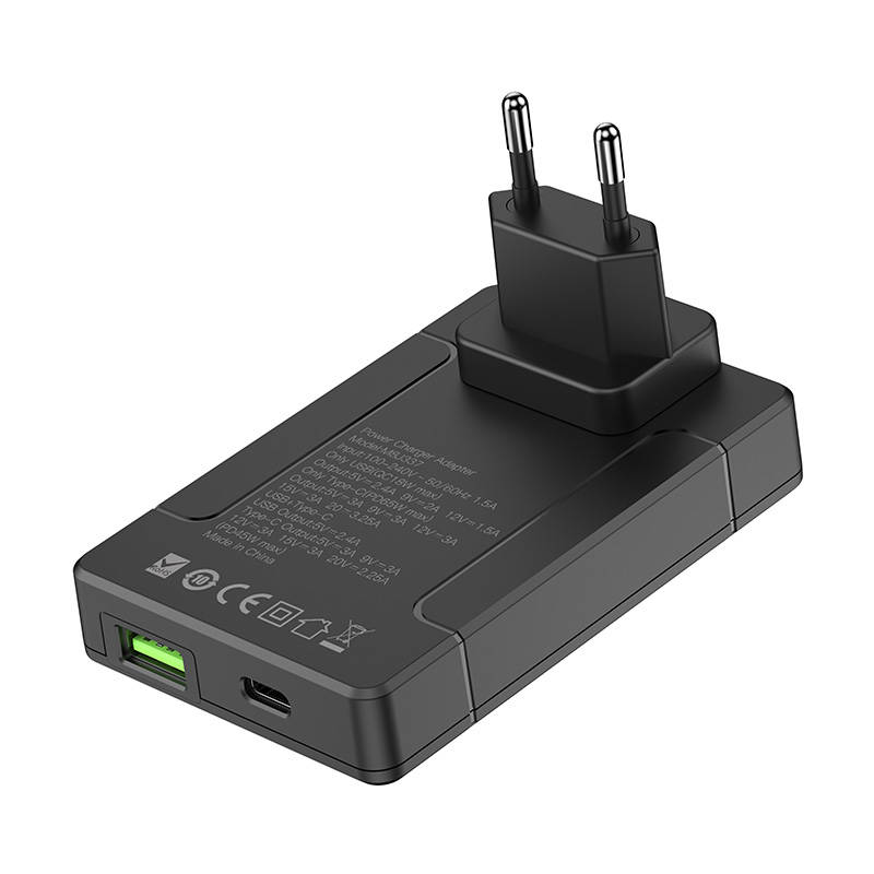Φορτιστής Ταξιδιού Budi Universal Wall Charger USB & USB-C EU / UK / US / AU Adapter 65W Black
