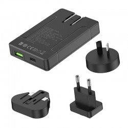 Φορτιστής Ταξιδιού Budi Universal Wall Charger USB & USB-C EU / UK / US / AU Adapter 65W Black