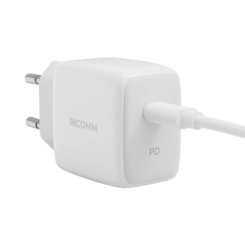 Φορτιστής Ταξιδιού Ricomm Wall Charger USB-C RC251 & Cable USB-C 2.1m White