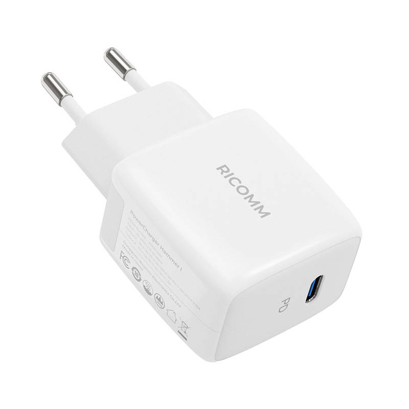 Φορτιστής Ταξιδιού Ricomm Wall Charger USB-C RC251 & Cable USB-C 2.1m White