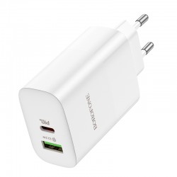 Φορτιστής Ταξιδιού Borofone BN10 Sunlight Usb + Type C - QC 3.0 PD 20W White
