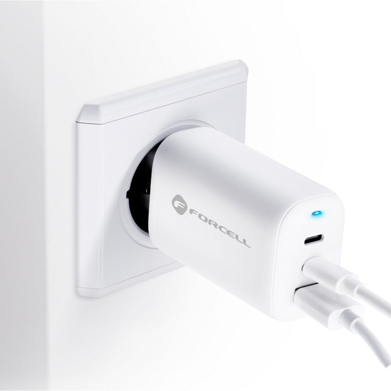 Φορτιστής Ταξιδίου Forcell F-Energy GaN Travel Charger with 2xUSB C and USB A 65W Quick Charge White Φορτιστής Ταξιδίου Forcell F-Energy GaN Travel Charger with 2xUSB C and USB A 65W Quick Charge White