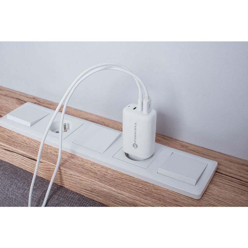 Φορτιστής Ταξιδίου Forcell F-Energy GaN Travel Charger with 2xUSB C and USB A 65W Quick Charge White Φορτιστής Ταξιδίου Forcell F-Energy GaN Travel Charger with 2xUSB C and USB A 65W Quick Charge White