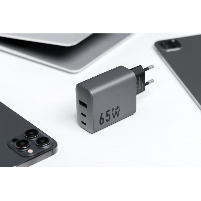 Φορτιστής Ταξιδίου Forcell F-Energy GaN Travel Charger with 2xUSB C and USB A 65W Quick Charge Grey Φορτιστής Ταξιδίου Forcell F-Energy GaN Travel Charger with 2xUSB C and USB A 65W Quick Charge Grey