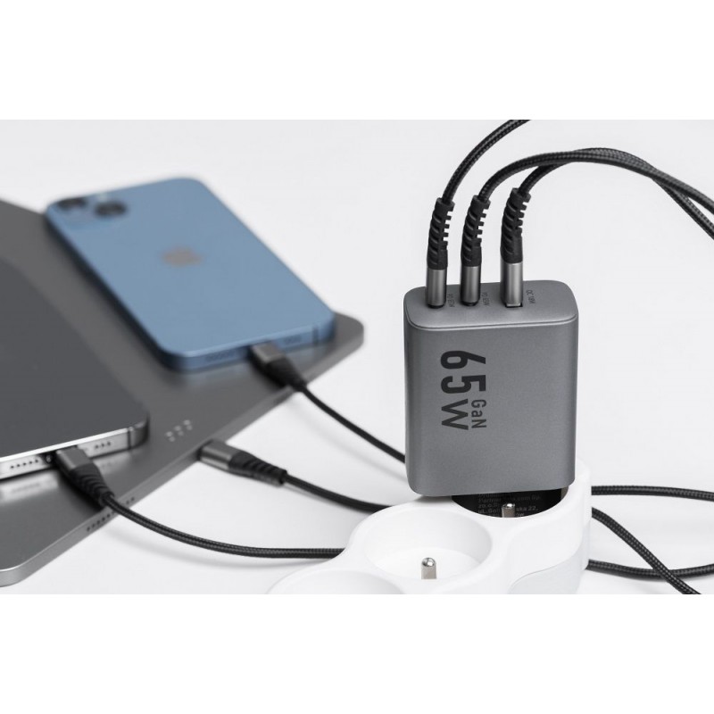 Φορτιστής Ταξιδίου Forcell F-Energy GaN Travel Charger with 2xUSB C and USB A 65W Quick Charge Grey Φορτιστής Ταξιδίου Forcell F-Energy GaN Travel Charger with 2xUSB C and USB A 65W Quick Charge Grey