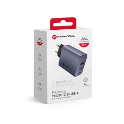 Φορτιστής Ταξιδίου Forcell F-Energy GaN Travel Charger with 2xUSB C and USB A 65W Quick Charge Grey Φορτιστής Ταξιδίου Forcell F-Energy GaN Travel Charger with 2xUSB C and USB A 65W Quick Charge Grey