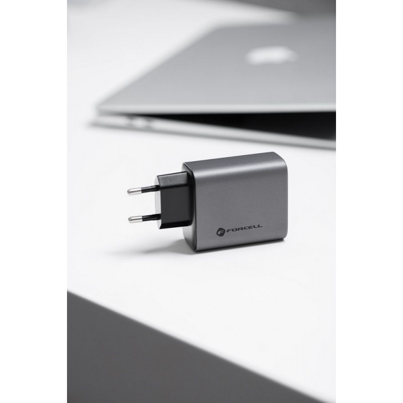 Φορτιστής Ταξιδίου Forcell F-Energy GaN Travel Charger with 2xUSB C and USB A 65W Quick Charge Grey Φορτιστής Ταξιδίου Forcell F-Energy GaN Travel Charger with 2xUSB C and USB A 65W Quick Charge Grey