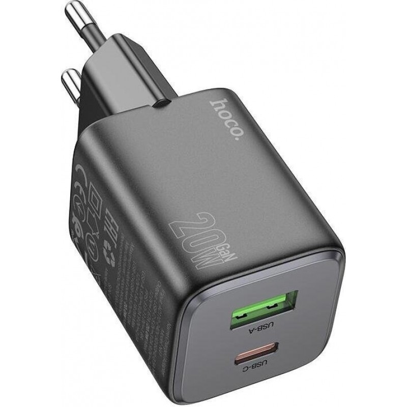 Φορτιστής Ταξιδιού Hoco N41 Fasr Charger (PD20W/QC3.0) USB-A & USB-C Black