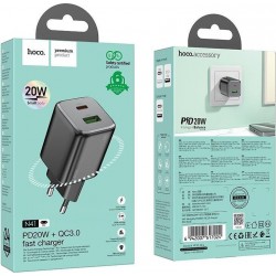 Φορτιστής Ταξιδιού Hoco N41 Fasr Charger (PD20W/QC3.0) USB-A & USB-C Black