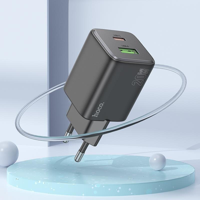 Φορτιστής Ταξιδιού Hoco N41 Fasr Charger (PD20W/QC3.0) USB-A & USB-C Black