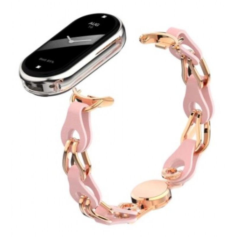 Ανταλλακτικό λουράκι Xiaomi Band 8 / 9 / 9 NFC  Metal & Leather Pink
