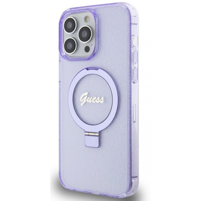 Θήκη Guess  IML Ring Stand Glitter MagSafe Apple iPhone 15 Pro Max (6.7") Purple