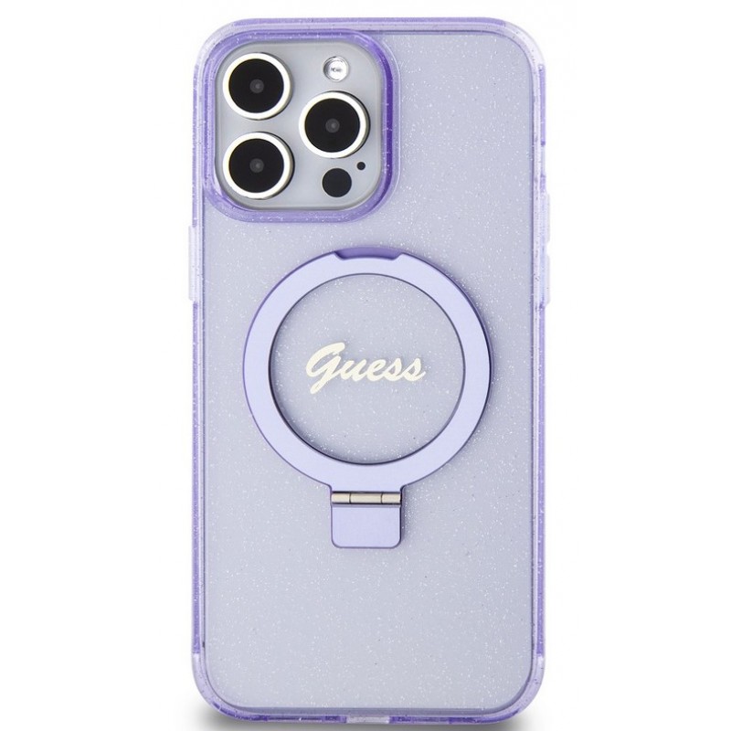 Θήκη Guess  IML Ring Stand Glitter MagSafe Apple iPhone 15 Pro Max (6.7") Purple