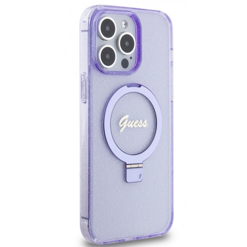 Θήκη Guess  IML Ring Stand Glitter MagSafe Apple iPhone 15 Pro Max (6.7") Purple